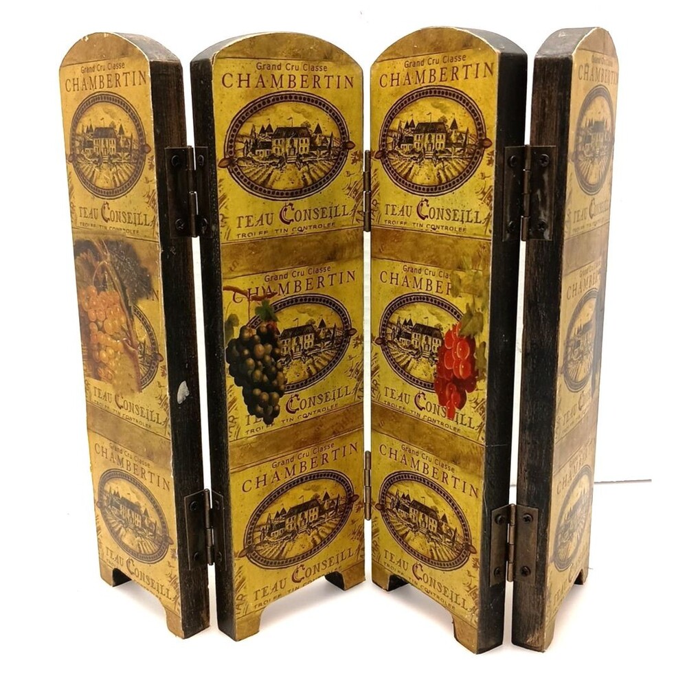 Mini Tabletop 4 Panel Italian Winery Themed Divider Folding Screen 12x10"